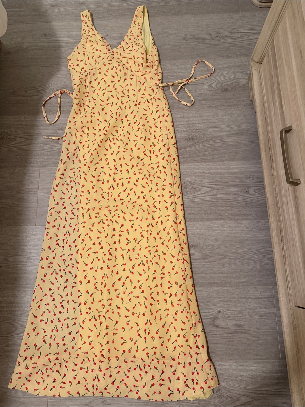 Yellow Floral Tie-Waist Maxi Dress